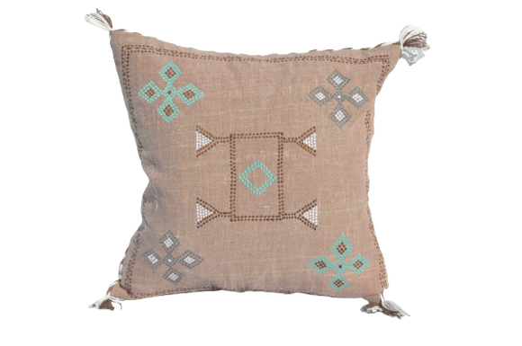 Warm Taupe Embroidered Cushion Cover