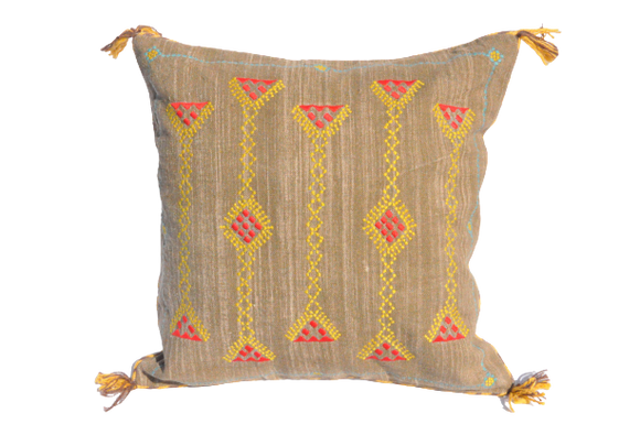 Ocher Embroidered Cushion Cover