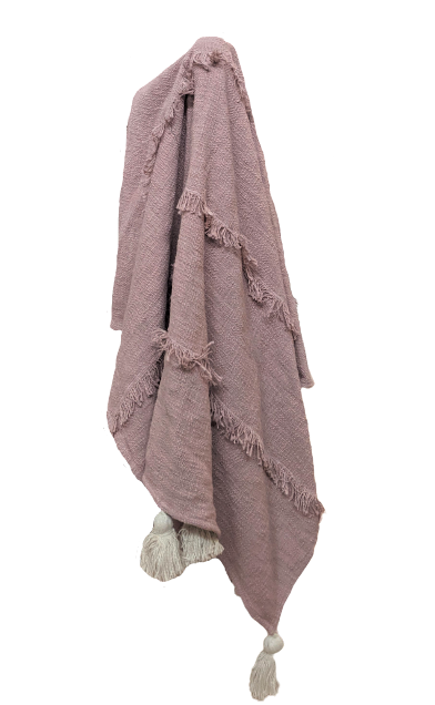 Dusty Pink Throw with Tassels